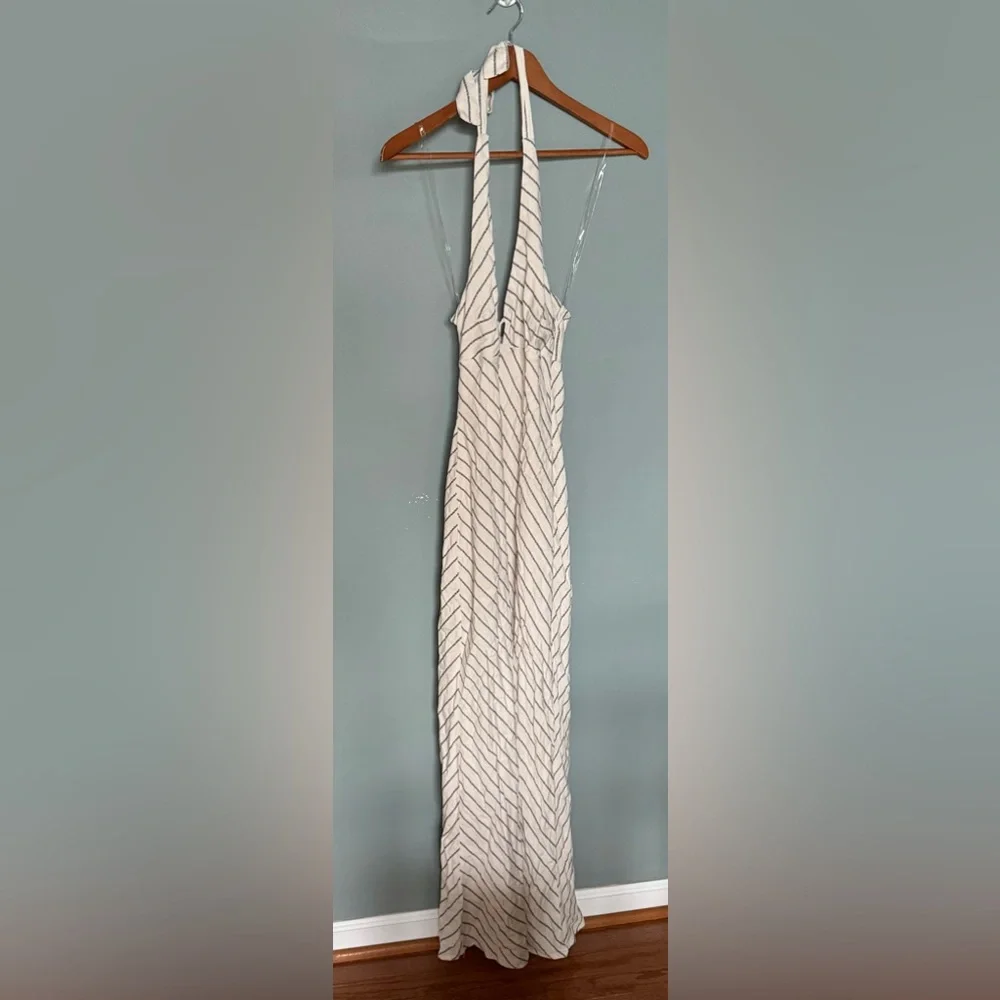 NWT Wild Fable Striped Halter Neck Maxi Dress - Cream white/Black - XS - Picture 4 of 11